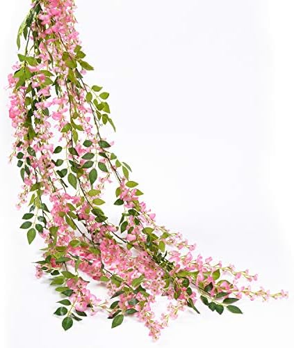Lvydec Wisteria Artificial Flowers Garland, 4 Pcs Total 28.8ft Artificial Wisteria Vine Silk Hanging Flower for Home Garden Outdoor Ceremony Wedding Arch Floral Decor (Pink) - Image 7