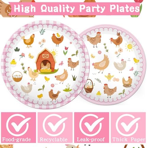 Chicken Birthday Tableware Decorations - 96PCS Chick Plates Napkins and Forks Party Supplies, Disposable Farm Animal Baby Shower Decor for Boys Girls Serve 24 - Image 3