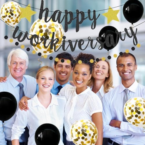 Happy Workiversary Banner Black Gold Glitter Work Anniversary Party Decorations Work for Employee Coworker Office Party Happy Work Anniversary Celebrations - Image 5