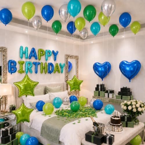 Blue Green Birthday Decorations for Boys Blue Green Silver Birthday Balloon - Image 4