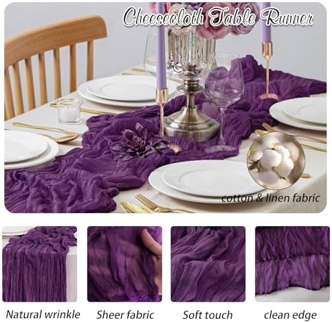 Plum Purple Cheesecloth Table Runner 2 Pack 35" Boho Gauze Table Runner 120 inches Long Runner Rustic Sheer Fabric Bulk for Baby Shower Wedding Bridal Birthday Party Table Decorations - Image 3