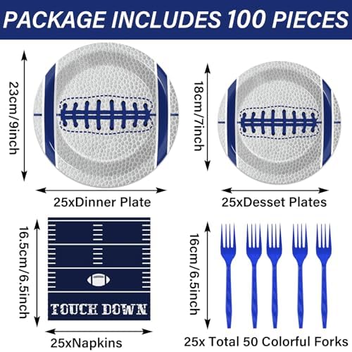 Qyeahkj 25 Guests Cowboys Football Party Plates and Napkins Supplies American Football Team Platters Tableware Set Touch Down Blue & White Decor Favors for Football Fans Boy Sports Team Theme Party - Image 2
