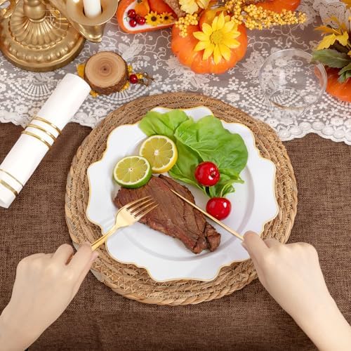 WDF 175Pcs Gold Plates Disposable - White and Gold Plastic Plates 25guest Plastic Dinnerware Ideal for Party/Wedding/Thanksgiving/Fall/Rosh Hashanah - Image 3