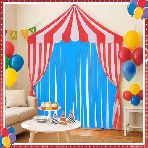 Breling 4 Pcs Carnival Circus Decor Backdrop Tent with Canopy ，Red Blue - Image 5