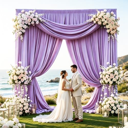 Lavender Backdrop Curtain - 20x10FT Back Drop Curtains for Parties Wrinkle-Free Soft Polyester Backdrop Wedding Decoration Photoground Backdrop Stain-Resistant for Back Drop Stand, 4 Panels - Image 2