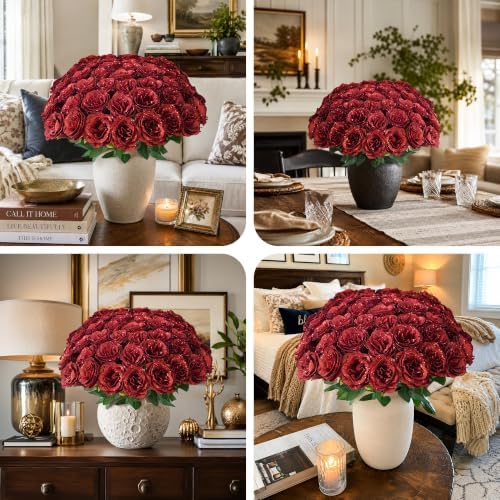 HyeFlora 30 PCS Red Roses Artificial Flowers, Fake Roses with Stem Realistic Silk Roses for Wedding Bouquets Table Centerpieces Arrangements Baby Shower Home Decor Anniversary Birthday Gift for Her - Image 3
