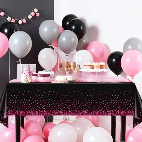 3Pcs Black Hot Pink Tablecloth Party Decorations,Plastic Black Table Cloth Printed Hot Pink Table Runner Disposable Rectangle Cover for Birthday Wedding Anniversary Graduation Party,54x108 Inch - Image 5