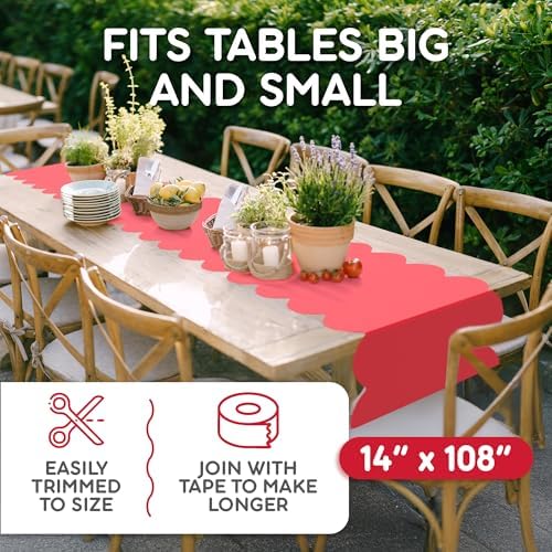 Red Scallop Table Runner, Disposable Plastic, 5 Pack, 14x108in - Image 5