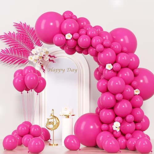 Voircoloria 130pcs Hot Pink Balloons Garland Arch Kit, 18 12 10 5 Inch by Voircoloria