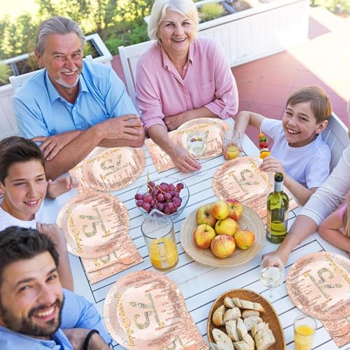 96 Pcs Rose Gold 75th Birthday Party Plates and Napkins for Girls Rose Gold Party Supplies Pink Happy 75 Years Birthday Party Tableware Set for 24 Guests Party Decorations - Image 6