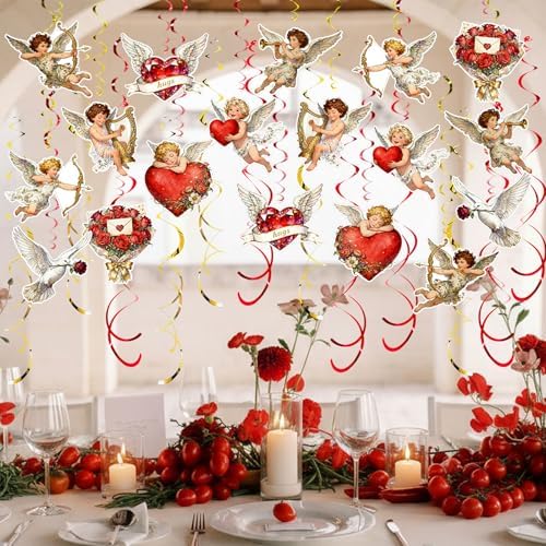 Valentine's Cupid Party Streamers, 48 PCS Romantic Hanging Swirl Decorations - Angel, Heart & Rose Motifs for Valentine's Day, Weddings & Anniversary Parties - Image 7