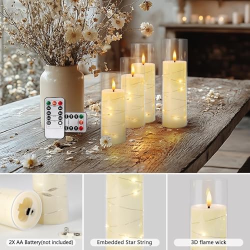 24 Pcs LED Flameless Candles with Remote, 3D Flickering Flame & LED String Lights, Acrylic Clear Cylinder, Timer Function, Romantic Ambience for Home Decor, Party, Wedding (Ivory). - Image 5