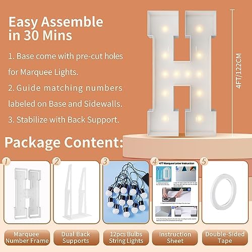 4FT Marquee Letters, Large Light Up Letters H for Hoco Party Decor - Image 5