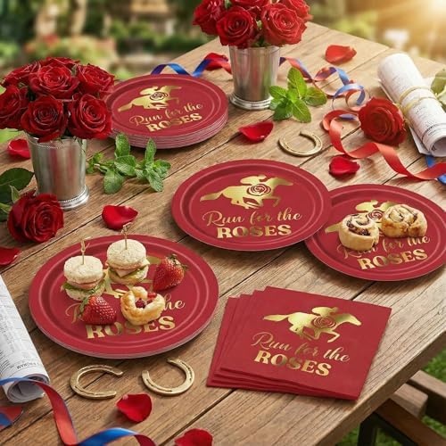 50 Pcs Derby Day Paper Plates and Napkins Set-Gold Foil - Image 6