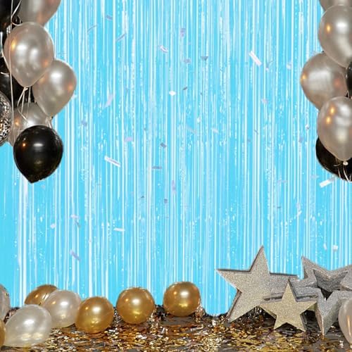 DECOCKRAT 3 Pack Foil Fringe Backdrop - Pastel Blue Shiny Tinsel Curtains for Party Decoration/Photo Booth Props - 3.3x8.2 FT Metallic Foil Backdrop for Birthday, Wedding, Graduation, Christmas. - Image 6