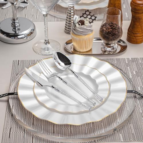 72PCS Pearl White Plastic Plates, Wavy Plates with Gold Rim - Image 7