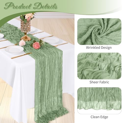 6 Pack Sage Green Cheesecloth Table Runner, 17 x 108 inch, Semi Sheer Boho Cheese Cloth Fabric Table Runner Bulk for Wedding, Birthday, Party, Holiday, Home Decor (Sage Green) - Image 4