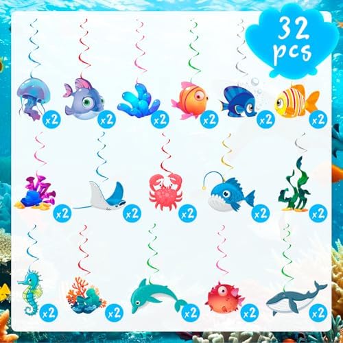 32 Pcs Under the Sea Party Hanging Swirl Decorations Ocean Party Supplies - Image 2