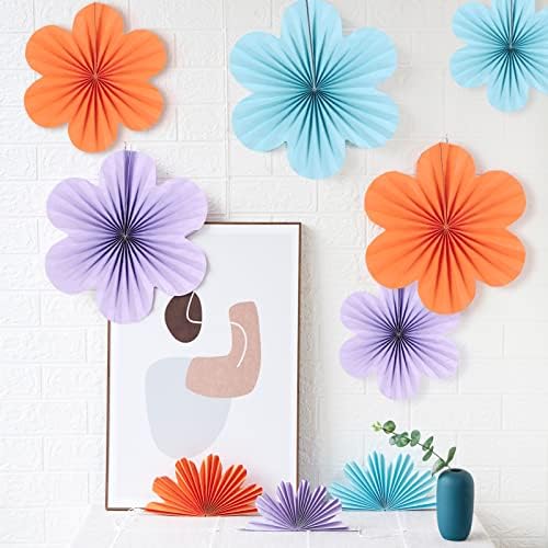 SUNBEAUTY 9 Pcs Paper Flowers Decorations for Wall, Blue and Orange for Wall Paper Flower Fan Classroom Decoration Paper Floral Backdrop Decor Paper Fans Decoration Hanging Paper Flower Wall Decor - Image 5