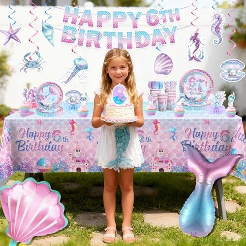 Xynic Mermaid Birthday Decorations for 6th Birthday, Serves 25 - Image 7