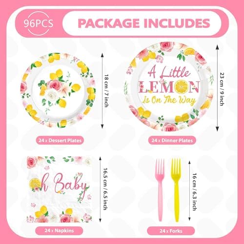 96Pcs Lemon Baby Shower Party Decorations, Serves 24 - Image 2