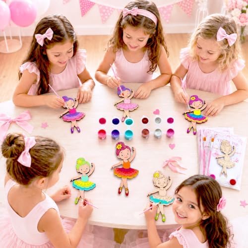 12 Pack Ballerina Party Favors, DIY Wooden Painting Magnet Craft Kits - Image 5