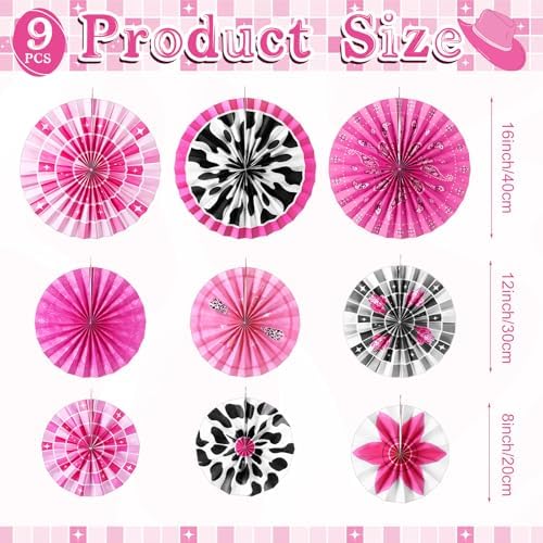 Outus 9 Pcs Disco Cowgirl Party Decorations Paper Fans - Image 2