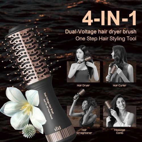 Travel Dual Voltage Blow Hair Dryer Brush 4-IN-1 Portable Mini Hot Air Dryer Straightener & Curler Brush, Titanium 2-Inch Blowout Styler Volumizer Tool, 110/240V US/EU/UK Plug for International Travel - Image 4