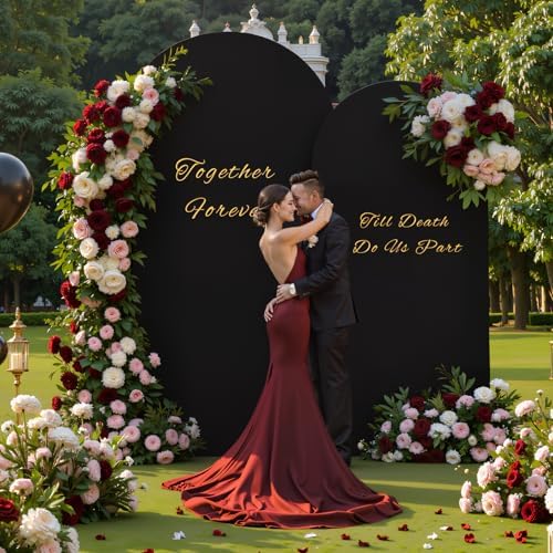 Black Arch Backdrop Cover for Wedding, Set of 2 Stretchy Spandex Fitted Arch Stand Cover for Baby Shower, Birthday Party Decor, Chiara Backdrop Cover with Double-Sided Design(7.2FT 6FT, Black) - Image 2