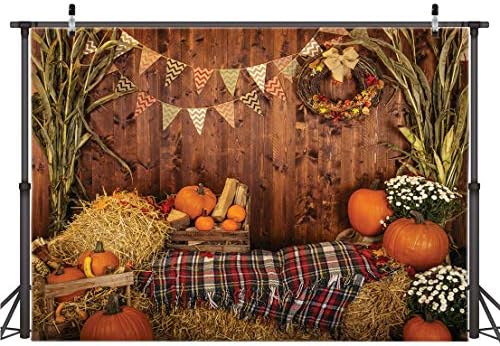 AIIKES 8x6FT Fall Thanksgiving Photo Backdrop Rustic Wood Board Barn Harvest Photography Background Autumn Pumpkin Leaves Flower Baby Birthday Portrait Party Decoration Photo Studio Booth Props 11-741 - Image 2