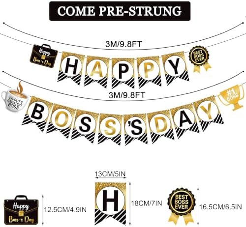Happy Boss's Day Banner International Boss Day Paper Bunting Banner Boss's Day Best Boss Ever #1 Boss Party Banner for Office Wall Mantel Fireplace Party Hanging Decorations Supplies - Image 2