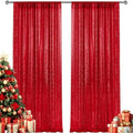 2×8FT-2PCS Red Sequin Backdrop Curtains Panels, Photography Backdrop Glitter Curtains Fabric Background for Christmas Wedding Party Decor by Pufogu