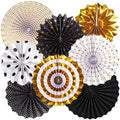 Black and Gold Decorations, Hanging Honeycomb Paper Pompoms Fan for Graduation Birthday Wedding Photo Backdrop Prom Night New Years Black and Gold Party Decorations, Set of 8 by SUNBEAUTY
