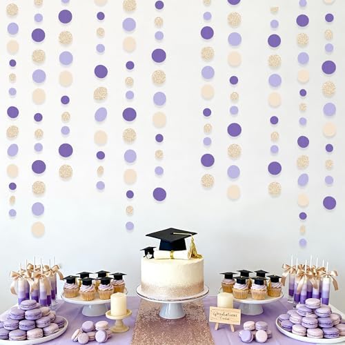 Champagne Gold Purple Cream Nude Polka Dots Garland Lavender Hanging Paper Circle Dot Streamer for Birthday Wedding Shower Engagement Bridal Shower Lilac Violet Theme Party Decorations Supplies - Image 6