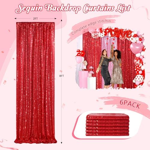 Sparkly Backdrop Curtains 6 Pcs 2ftx8ft Red Birthday Party Curtains - Image 6