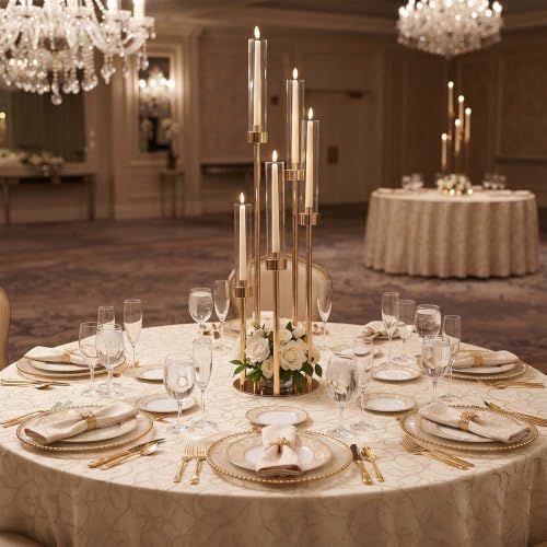 35in 1 Set Gold Candelabra Candle Centerpieces for Tables Candlesticks Holder Wedding Centerpieces Table Decorations Acrylic lampshade Fit 0.9" LED Candle - Image 4