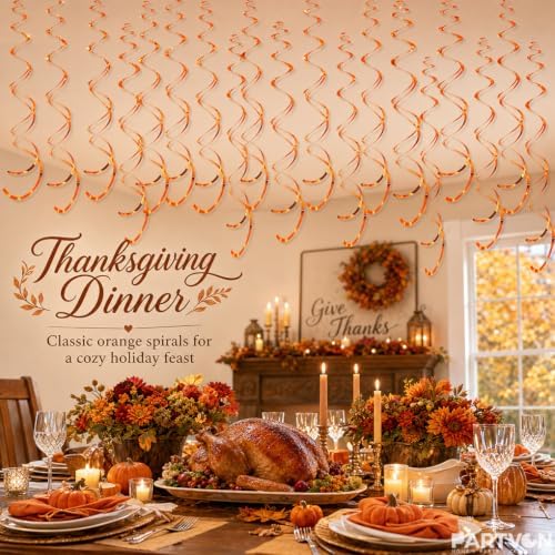 32 PCS Orange Hanging Swirl, Sparkle Ceiling Hanging Decorations, Plastic Streamer Party Decorations for Birthday, Thanksgiving Day, Fall Party, Sports Theme, Summer Party - Image 2