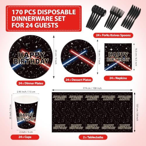 170 Pcs Space Birthday Galaxy Party Supplies for Men Boys, Serves 24 - Image 2