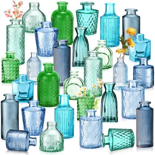 Yaomiao 30 Pcs Glass Bud Vases Centerpieces, Blue Green Series by Yaomiao