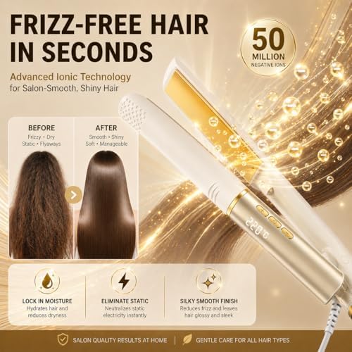 Flat Iron Hair Straightener Women, 20s Heat Up, 4 Temp Settings LED Display - Image 3