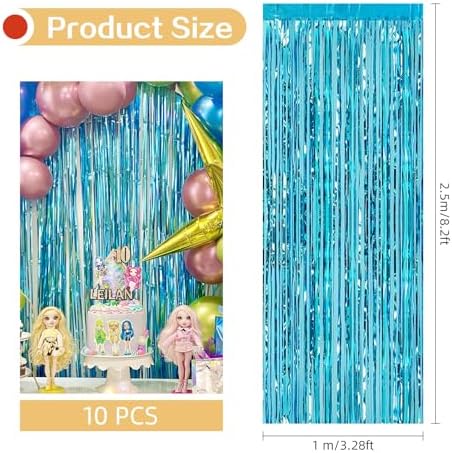 10 Pack Teal Blue Backdrop Curtain 3.2ft x 8.2ft Metallic Tinsel Foil Fringe Curtains Photo Booth Background for Birthday Party Decoration Baby Shower Engagement Wedding Christmas Decoration - Image 3