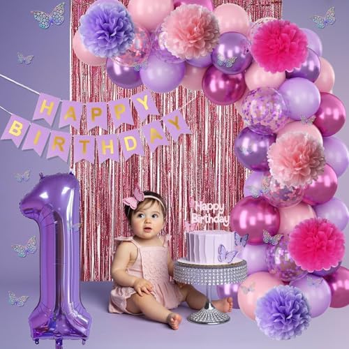 Pink Purple 1st Birthday Party Decoration for Girls Number 1 Princess Decor - Image 6