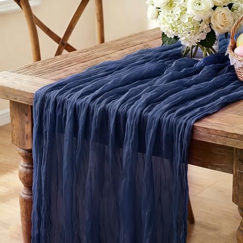 6Pcs Navy Blue Table Runner, 10FT Rustic Gauze Blue Table Runner 35*120inch Boho Table Runners for Wedding Bridal Shower Birthday Baby Shower Table Centerpiece Decorations by Miucat