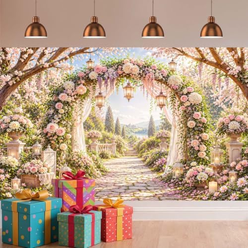 8x8ft Romantic Garden Wedding Backdrop Floral Arch Photo Background - Image 4