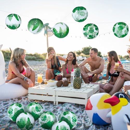 Panelee 12 Pcs Tropical Party Decorations Palm Leaves Paper Lanterns 8 Inch Hawaii Luau Summer Hanging Round Lanterns Decorations for Tropical Party Indoor Outdoor Decor - Image 6