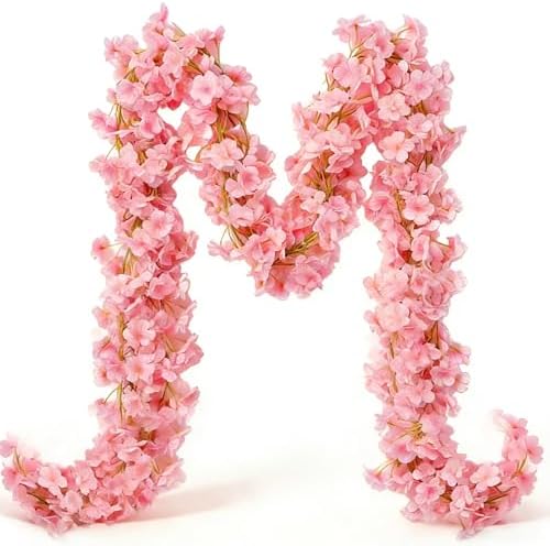 YRIOWMI 10PCS 59FT Artificial Silk Cherry Blossom Garland, Hanging Sakura Flower Vines for Wedding Party Home Arch Office Sakura Decor (Pink) by YRIOWMI