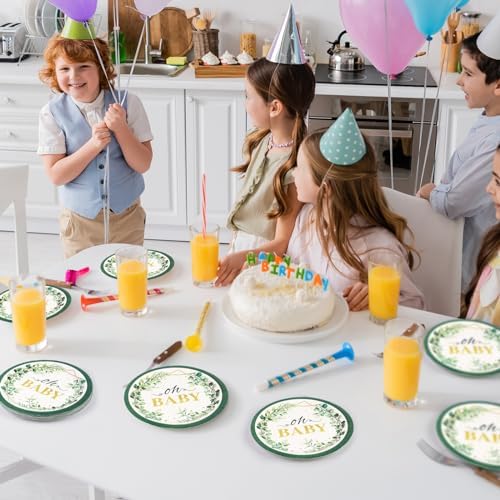 40pcs Sagegreen Oh Baby Plates&Napkins Green Eucalyptus Baby Shower Plates - Image 6