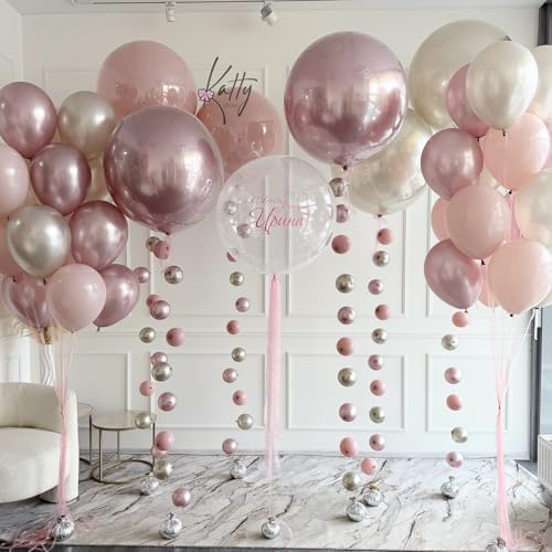 White Pink Gold Balloons Set, 12 Inch Double Stuffed Pearl White Sand Blush Pale Light Pink Apricot Champagne Gold Helium Balloon for Fairy Birthday Wedding Easter Baby Bridal Shower Party Decorations - Image 2