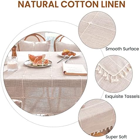 Deep Dream Tablecloths, Embroidered Waterproof Table Cloth Cotton Linen Wrinkle Free Anti-Fading Table Cover Decoration for Kitchen Dinning Party Christmas, 55 x 86 Inch - Light Brown - Image 3