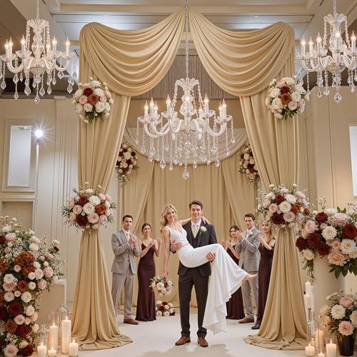 10x16 ft Champagne Backdrop Curtains for Weddings, Birthdays and Photos - Image 5
